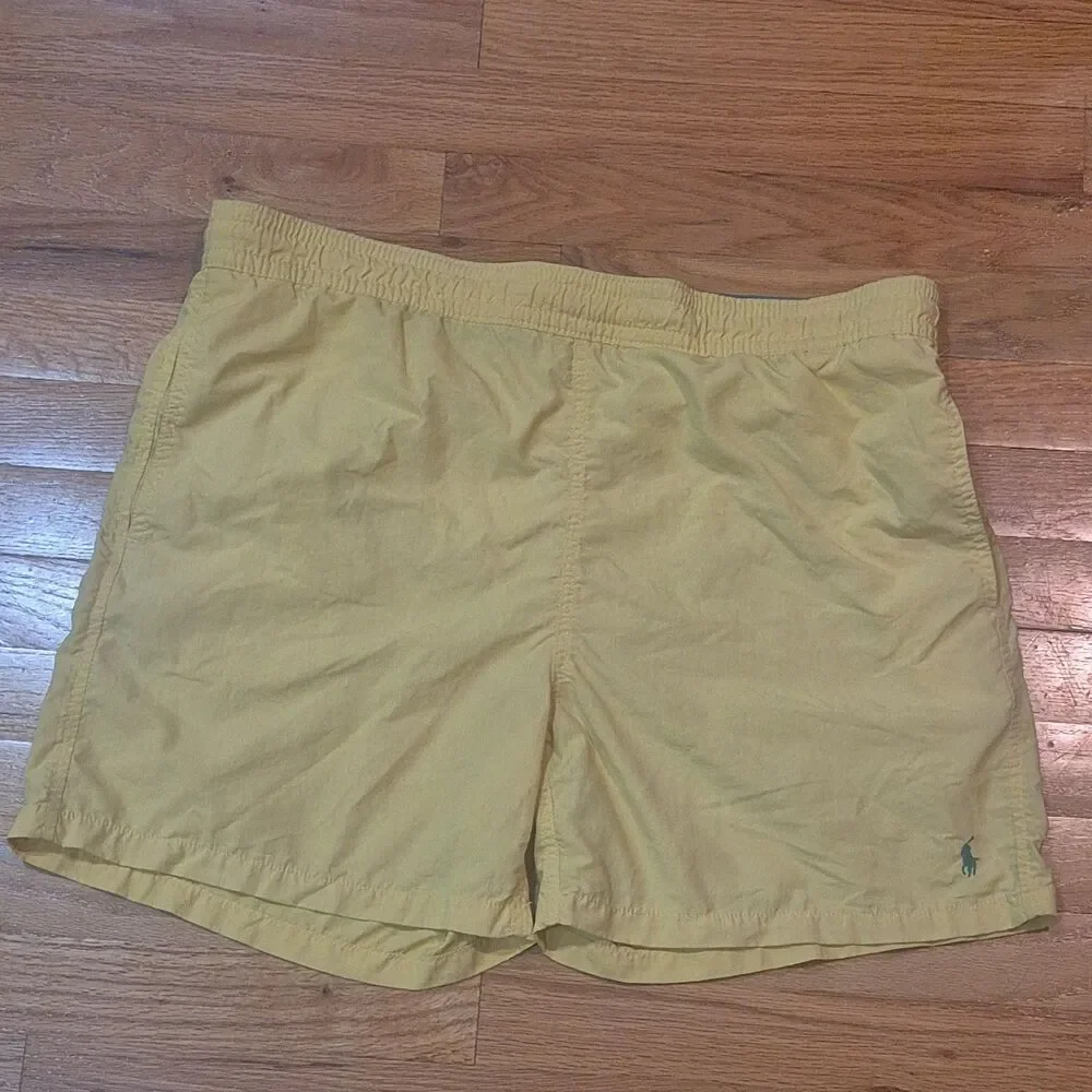 Polo Ralph Lauren Swim Trunks Mens Medium Yellow Green Pony Mesh Lined